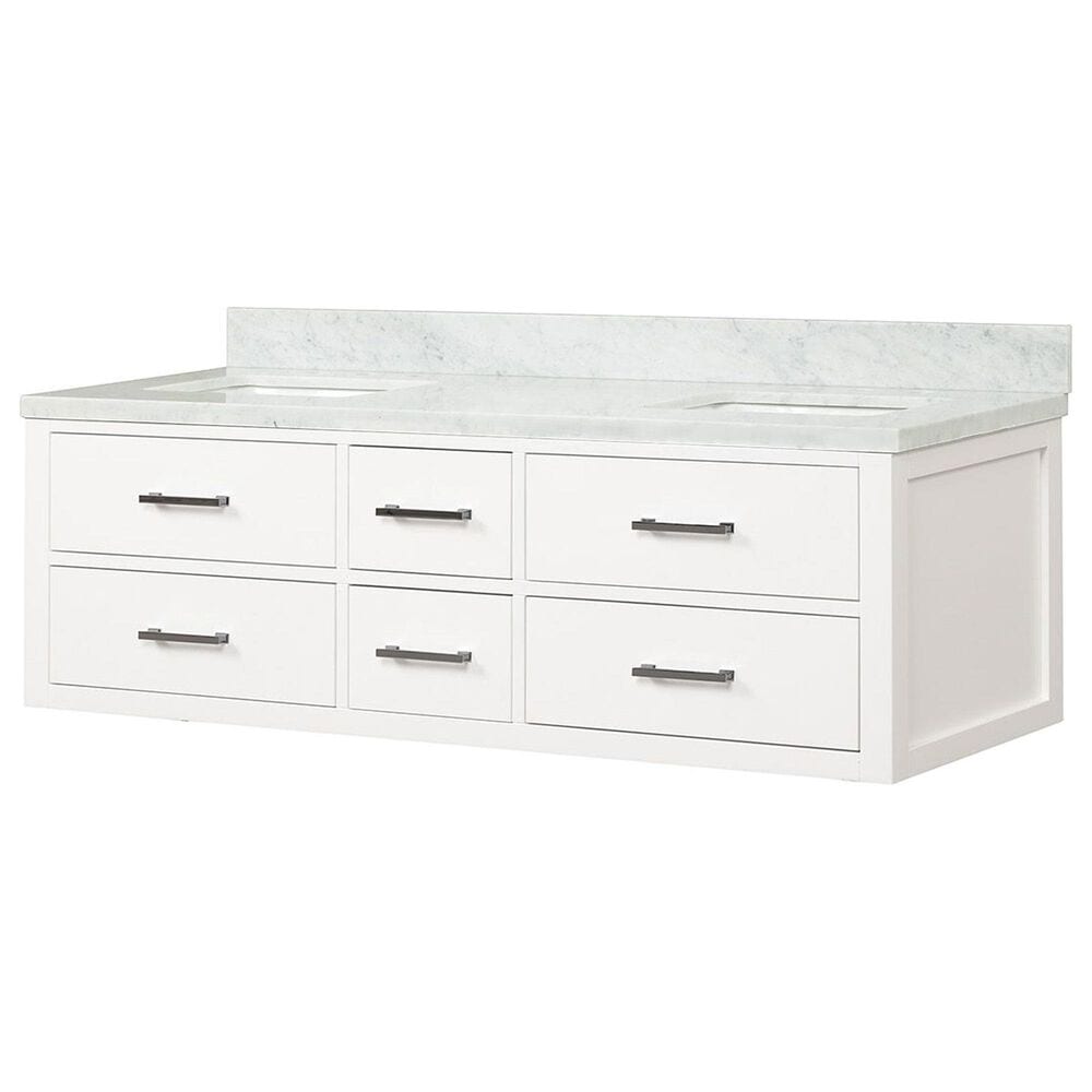 Lexora Home Castor 60" Double Bathroom Vanity in White with 2 cm White Carrara Marble Top and Rectangular Sinks, , large