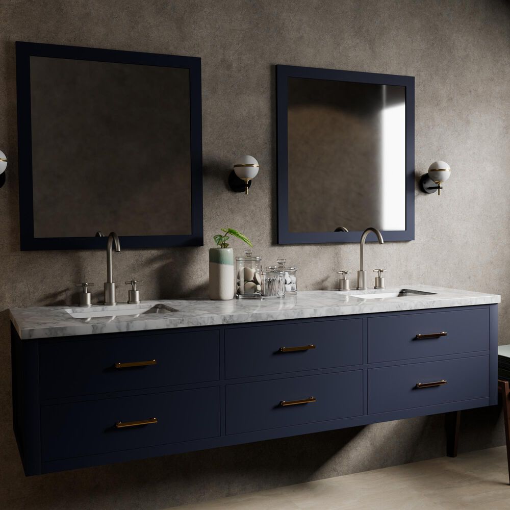 Lexora Home Castor 80" Double Bathroom Vanity in Blue with 2 cm White Carrara Marble Top and Rectangular Sinks, , large