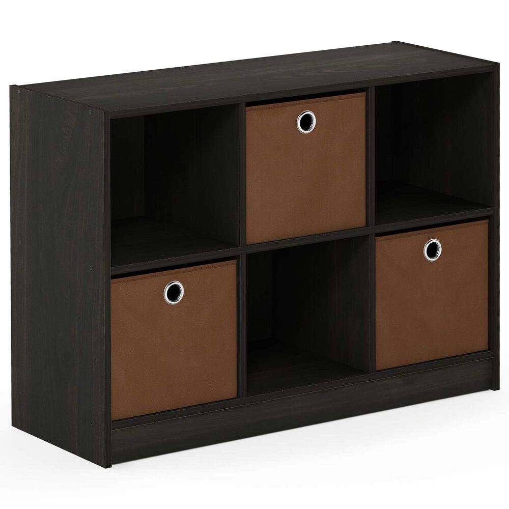 HOMLUX 6-Cube Bookshelf Bookcase with Storage Bins in Espresso, , large