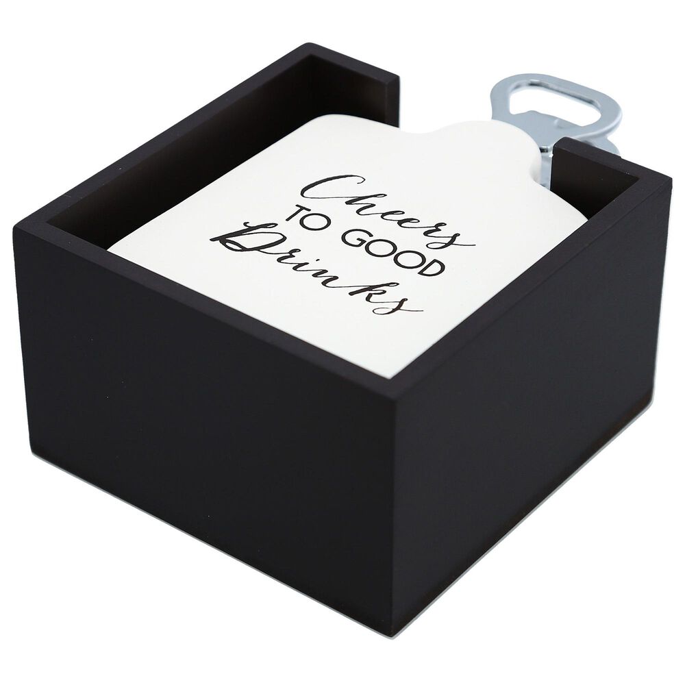 Pavilion Cheers 6&quot; x 4.25&quot; Bottle Opener Coaster Set in Cream and Silver &#40;Set of 4&#41;, , large
