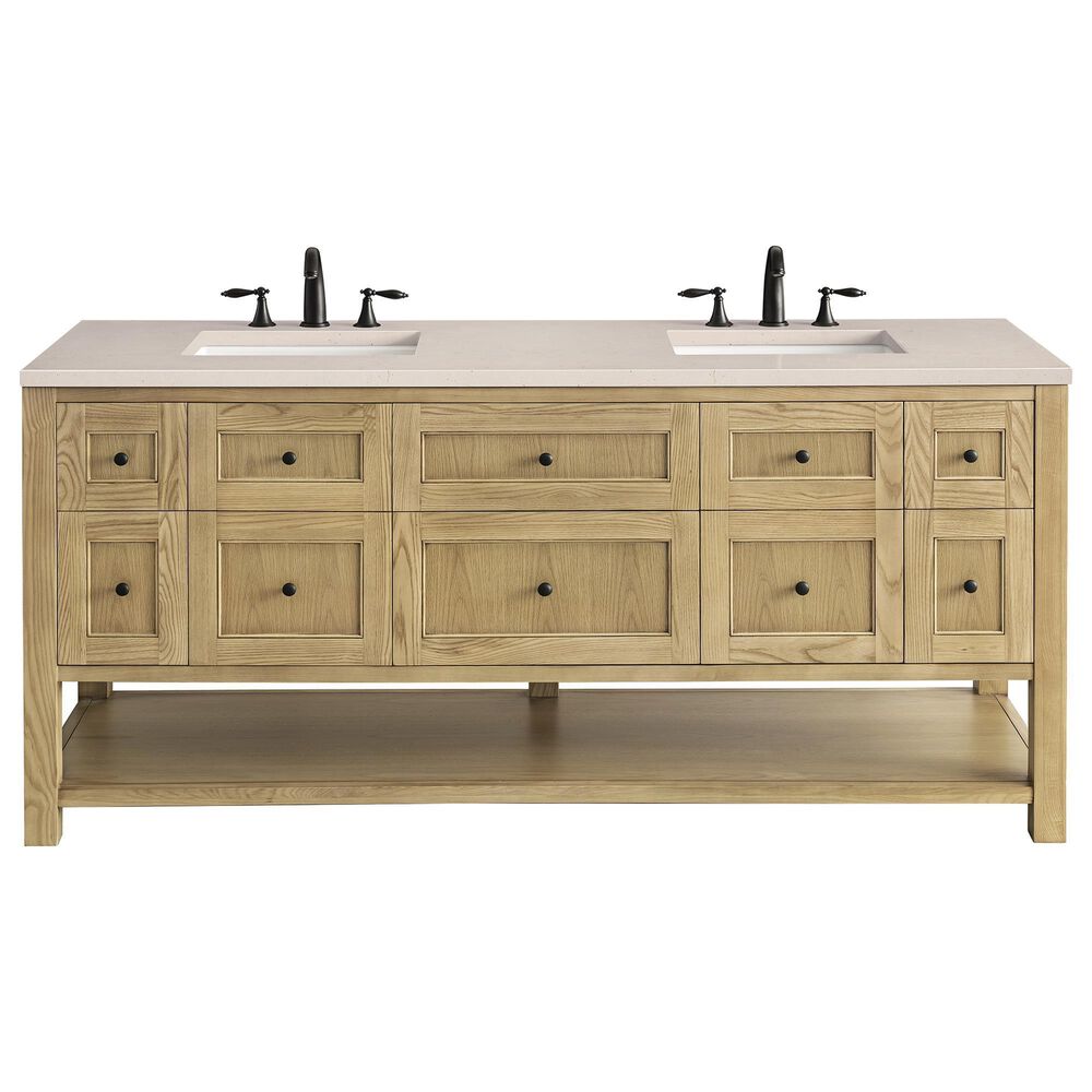 James Martin Vanities Breckenridge 72" Double Bathroom Vanity in Light Natural Oak with 3 cm Eternal Marfil Quartz Top and Rectangular Sinks, , large