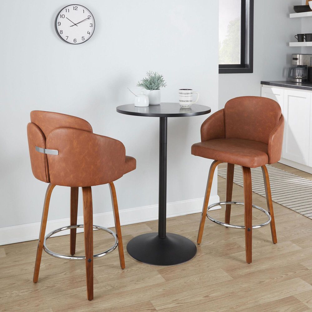 LumiSource Dahlia Swivel Counter Stool with Camel Upholstery in Walnut and Chrome (Set of 2), , large