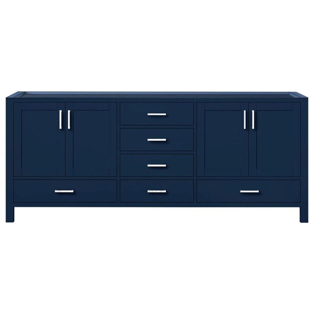 Lexora Home Jacques 80&quot; Double Bathroom Vanity in Navy Blue with 2 cm White Cultured Marble Top and Rectangular Sinks, , large