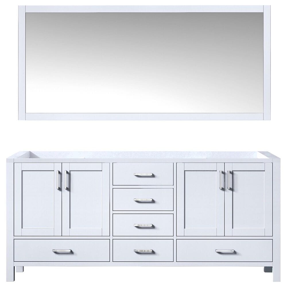 Lexora Home Jacques 72" Double Bathroom Vanity Cabinet Only in White and 70" Mirror, , large