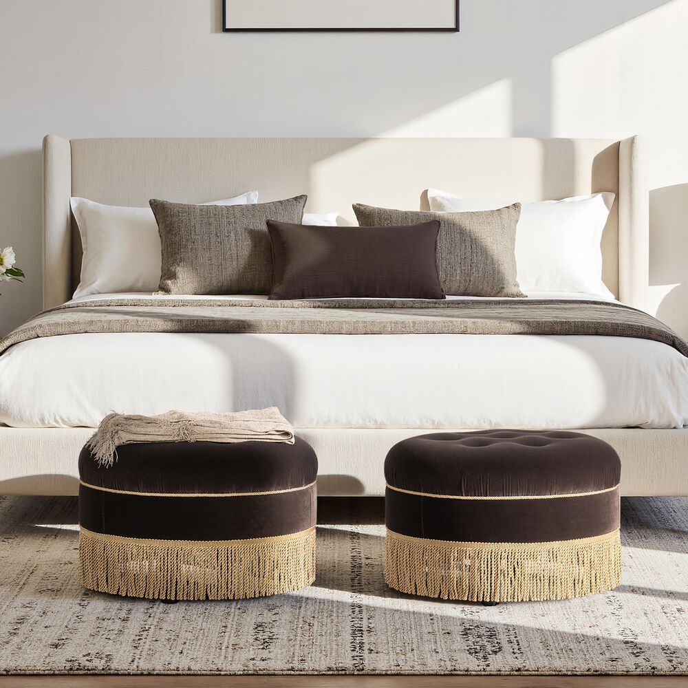 Jennifer Taylor Home Yolanda Standard Ottoman in Deep Brown and Gold, , large