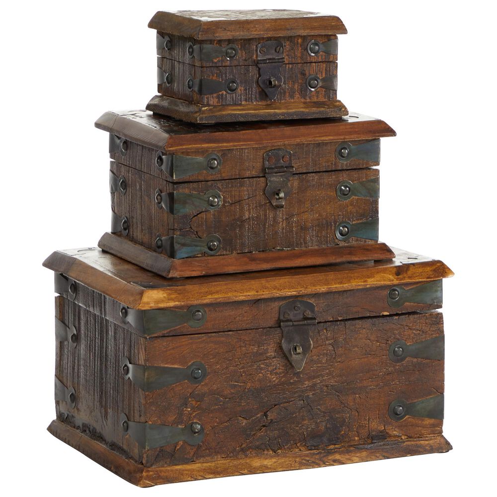 Maple and Jade Rustic Box in Dark Mocha Brown (Set of 3), , large