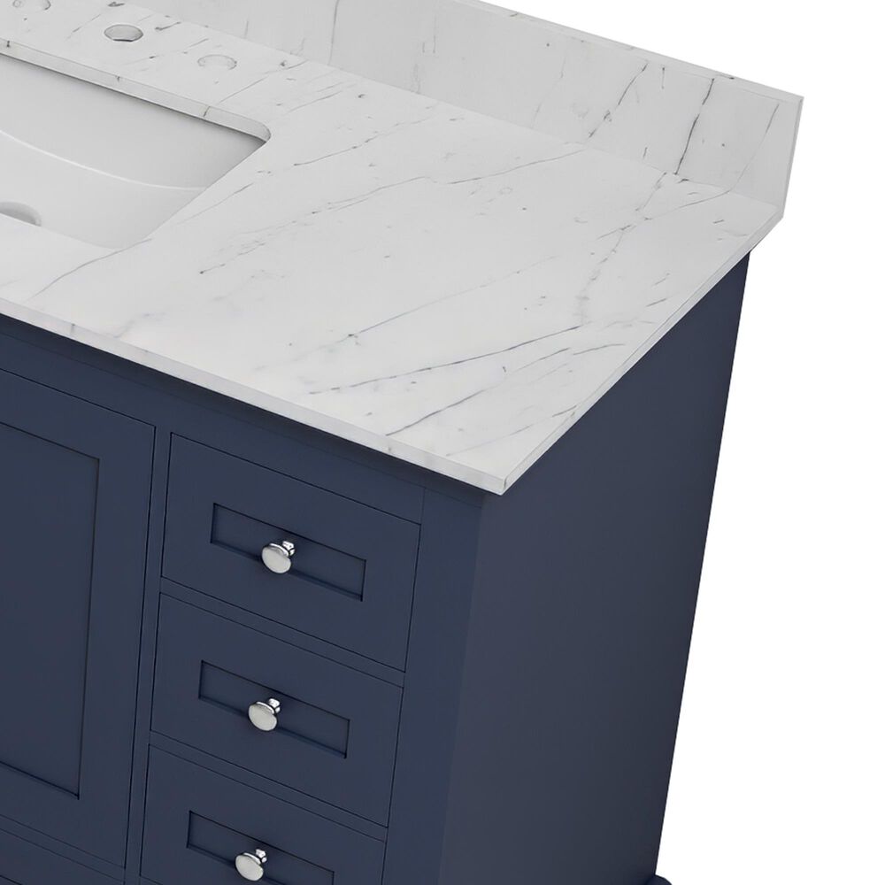 Lexora Home Dukes 84&quot; Double Bathroom Vanity in Navy Blue with 2 cm White Carrara Marble Top and Rectangular Sinks, , large