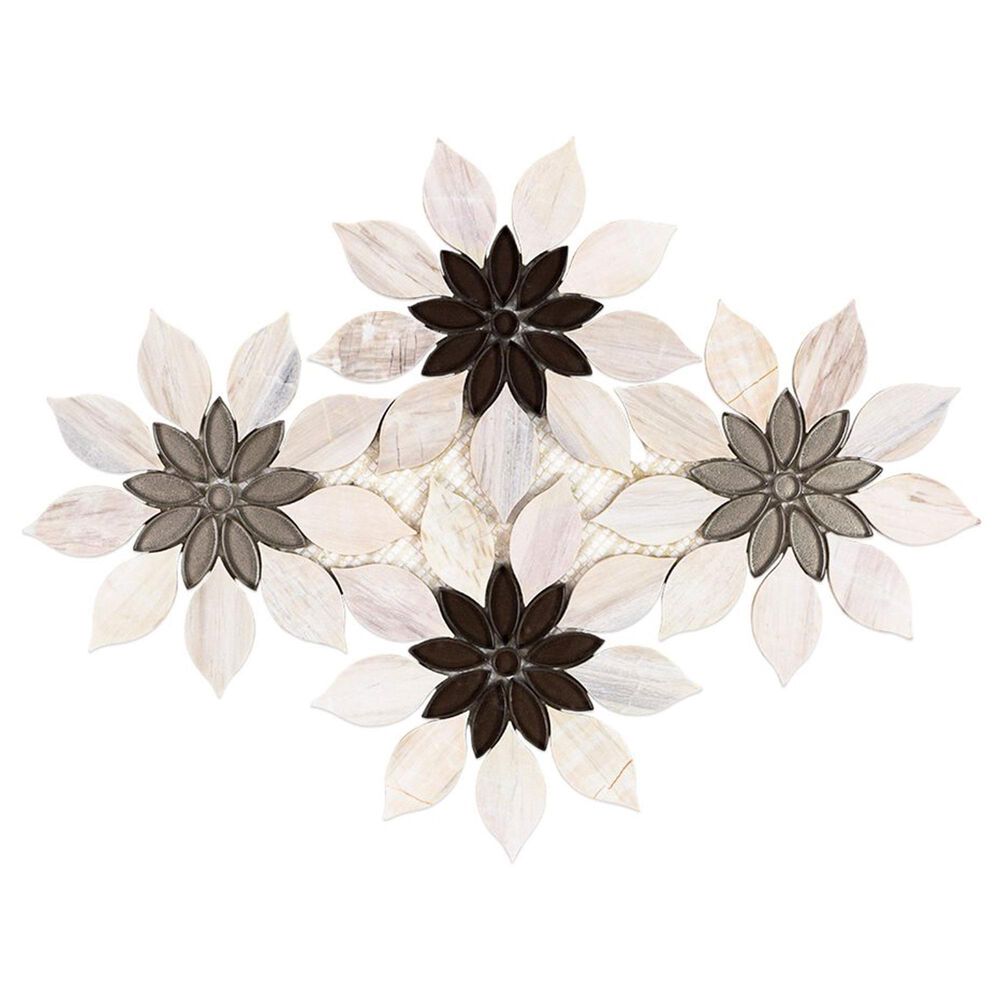 Soho Studio MJ Rain Flower Beige and Taupe 12.4" x 14.13" Marble Mosaic Sheet, , large