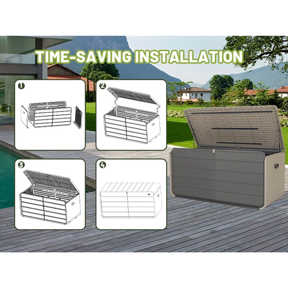 HOMLUX 260 Gal. Outdoor Storage Deck Box with Lock and Wheels in Gray, , large