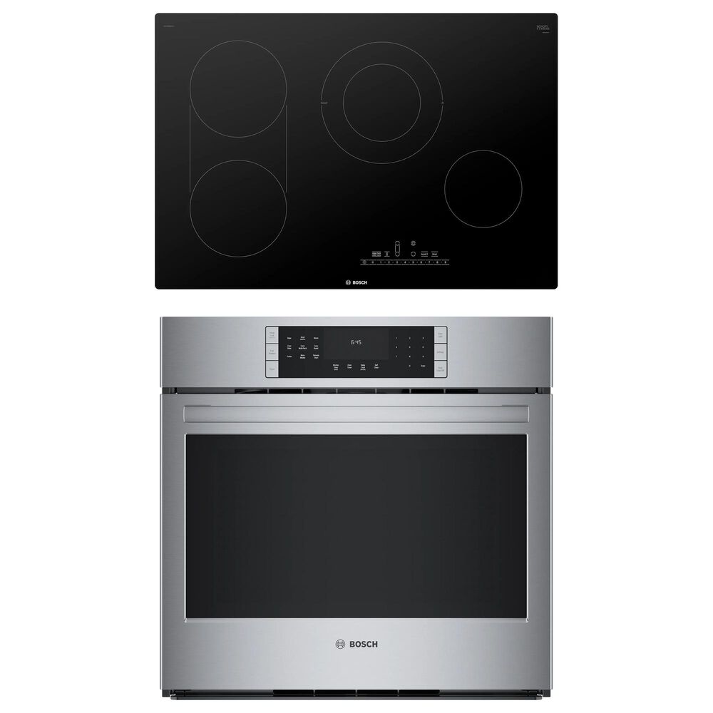 Bosch 800 Series 2-Piece Kitchen Package with Stainless Steel 4.6 Cu. Ft. Single Wall Oven and Black 30" Electric Cooktop, , large