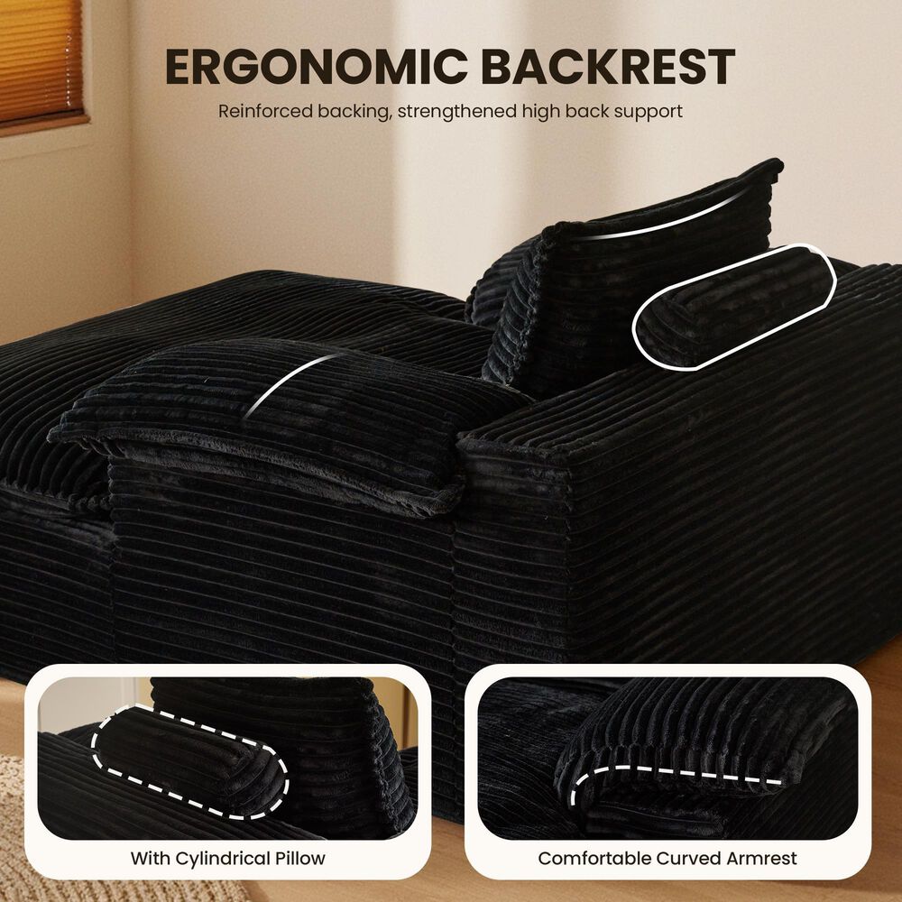 HOMLUX 67" Oversized Chaise Lounge in Black, , large