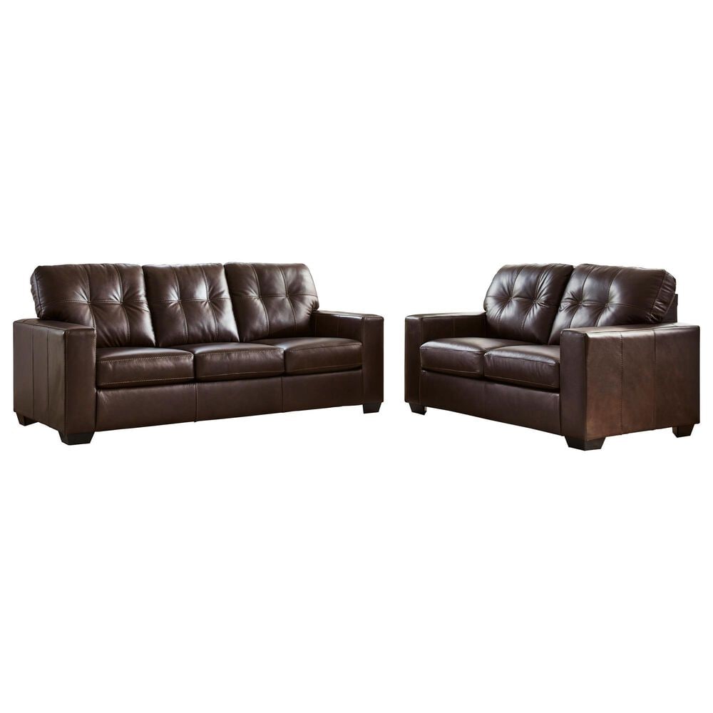 Ashley Santorine Stationary Sofa and Loveseat Set in Dark Brown, , large