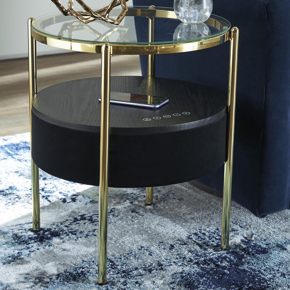Ashley Nedman Accent End Table with Speaker in Black and Gold, , large