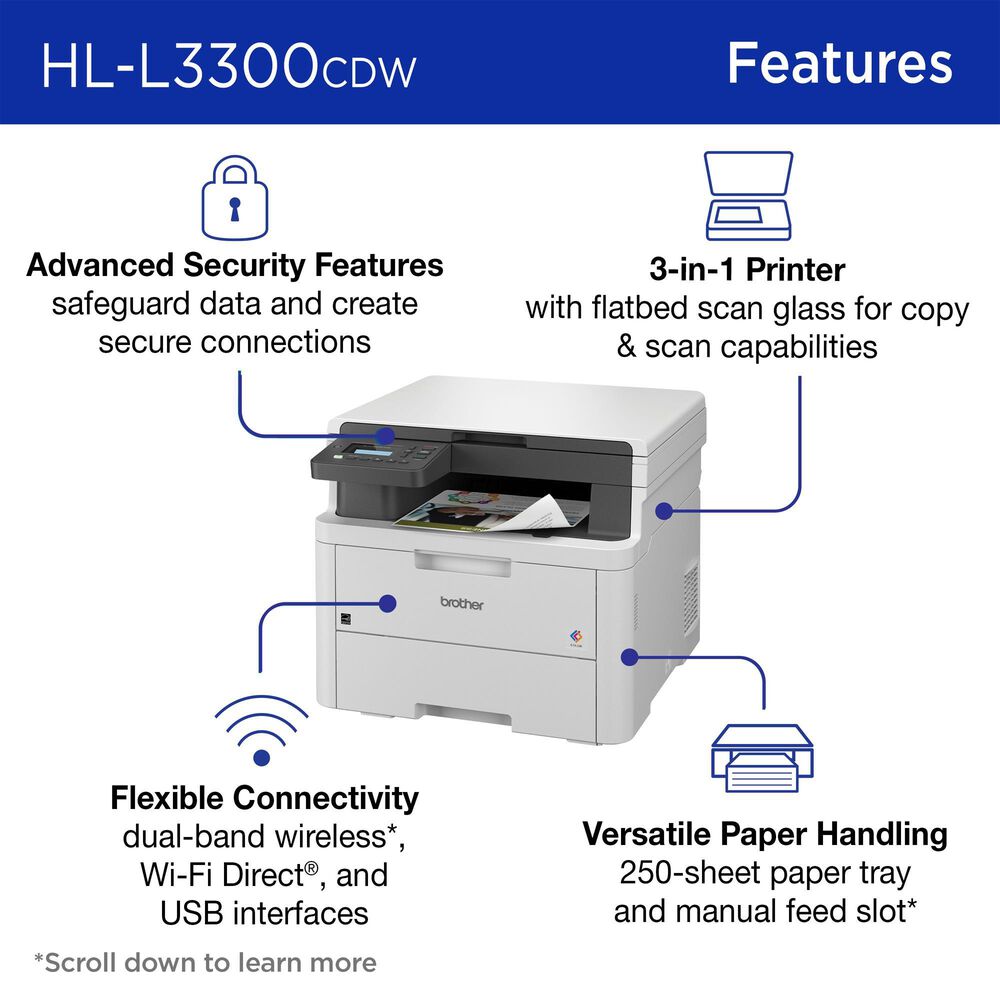 Brother HL-L3300CDW Wireless Digital Color Multi-Function Printer, , large