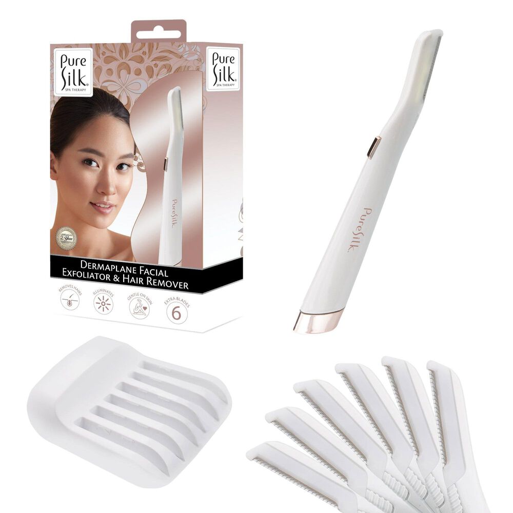 PureSilk Dermaplane Facial Exfoliator and Hair Remover in White, , large