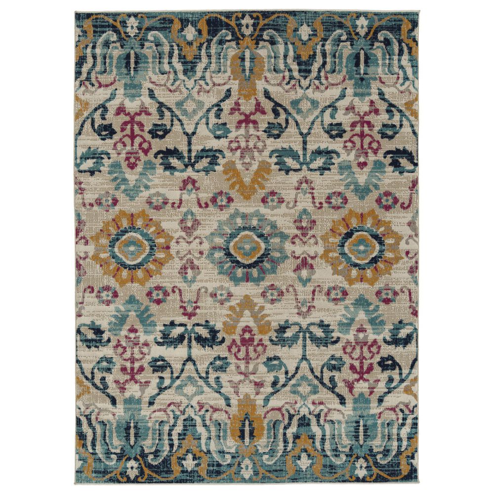 Kaleen Rugs Kaleen Rugs Zuma Beach 2"2" x 7"6" Grey, Turquoise, Navy, Pink and Orange Indoor/Outdoor Runner, , large