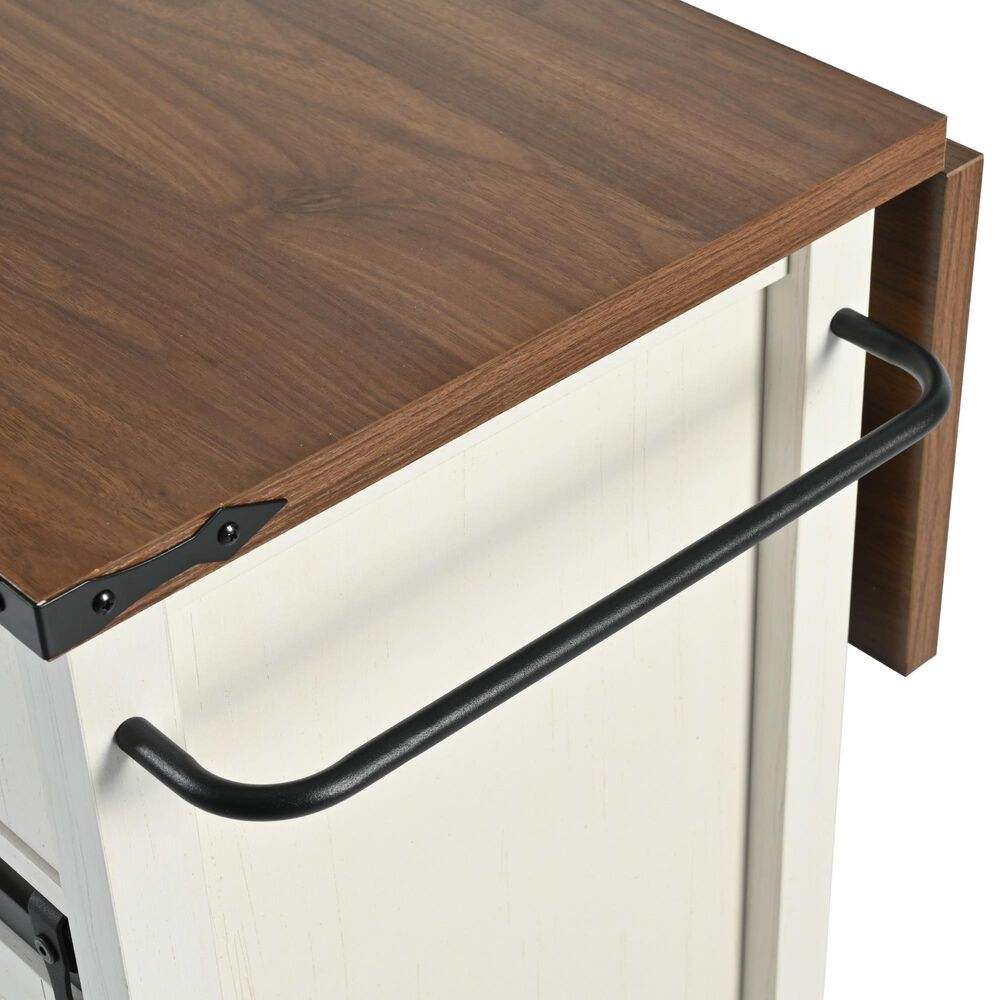 HOMLUX 54" Kitchen Island with Sliding Barn Door in White, , large
