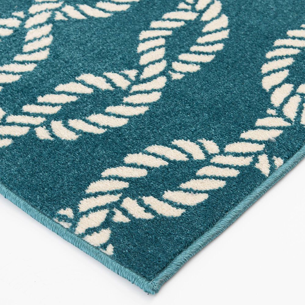 Central Oriental Terrace Tropic Sailors Knot 5&#39; x 7&#39;3&quot; Turquoise and Snow Area Rug, , large