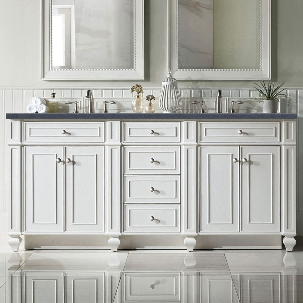 James Martin Vanities Bristol 72&quot; Double Bathroom Vanity in Bright White with 3 cm Charcoal Soapstone Quartz Top and Rectangular Sinks, , large