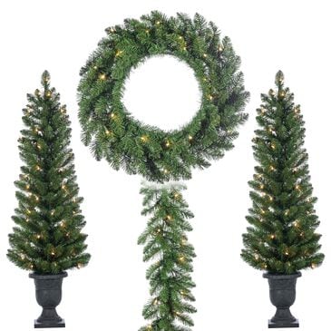 The Gerson Company 4-Piece Vancouver Pine Artificial Christmas Tree Set with Warm White LED Lights in Green, , large
