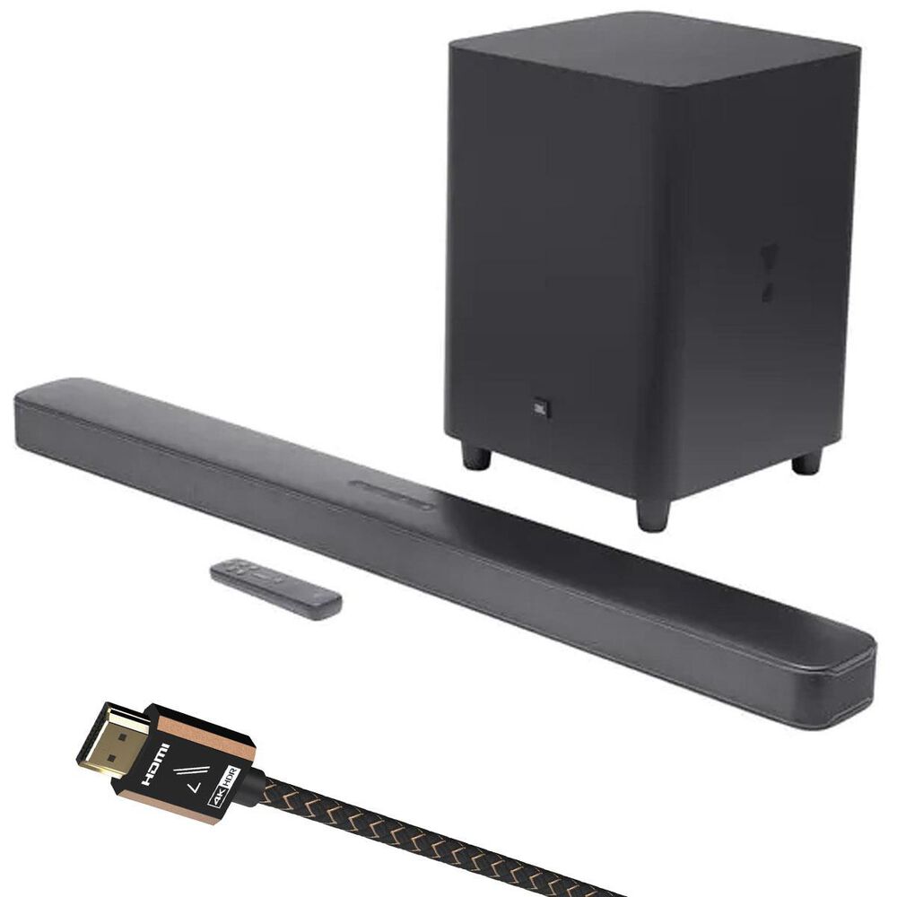 JBL 5.1 Channel Soundbar and Wireless Subwoofer System in Black + Austere III Series 4K Active HDMI Cable 8ft, , large