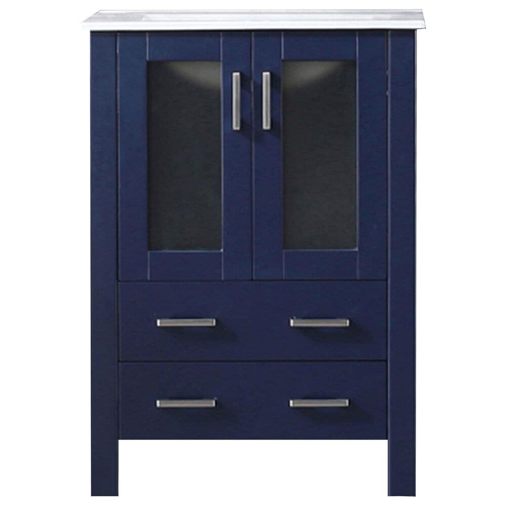Lexora Home Volez 24&quot; Single Bathroom Vanity in Navy Blue with 2 cm White Ceramic Top and Rectangular Sink, , large