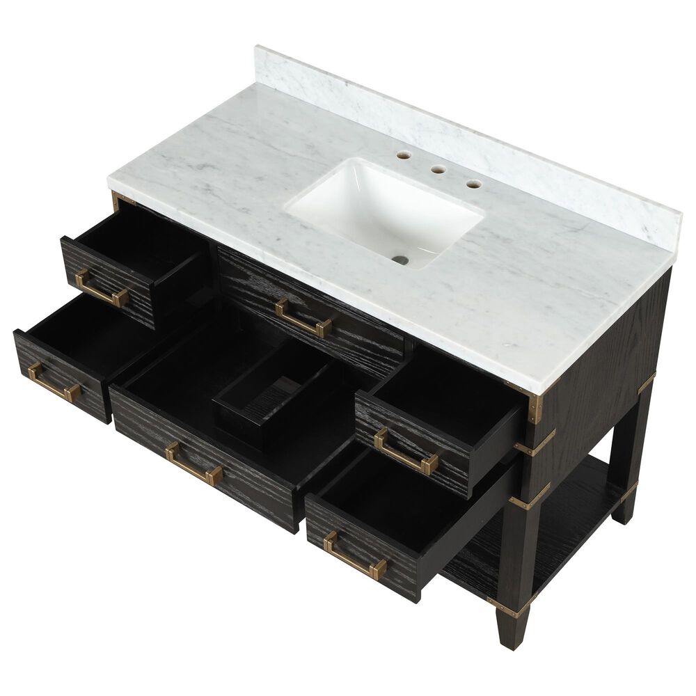 Lexora Home Norwalk 48&quot; Single Bathroom Vanity in Black Oak with White Carrara Marble Top  and Rectangle Sink, , large