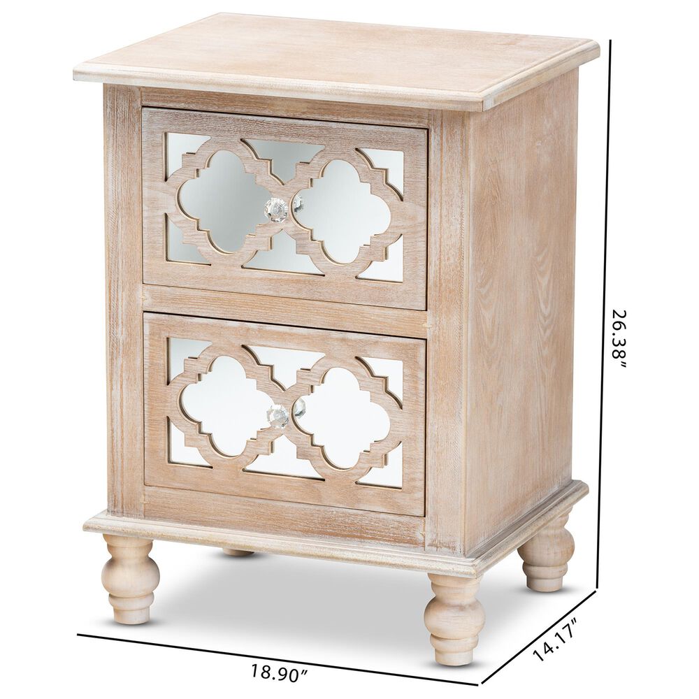Baxton Studio Celia 2-Drawer Quatrefoil End Table in White Washed Oak, , large