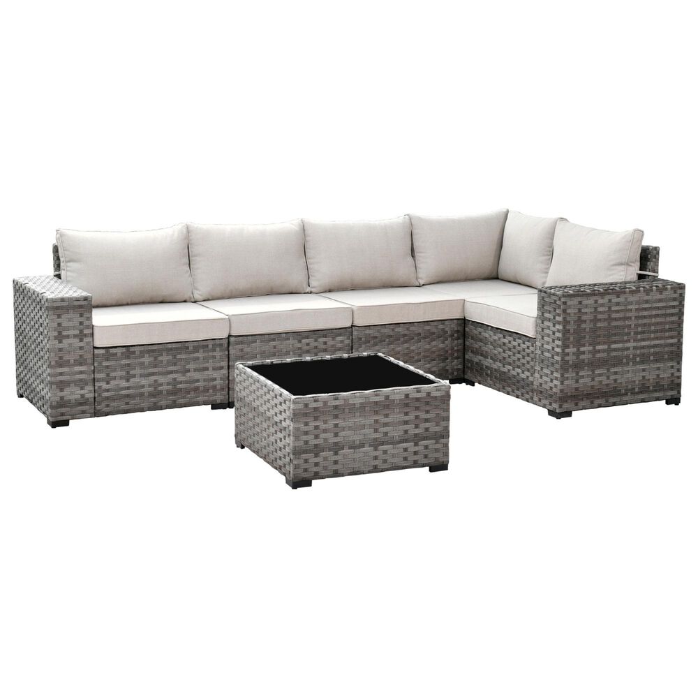 HOMLUX 6-Piece Outdoor Wicker Sectional Patio Furniture Set in Beige, , large