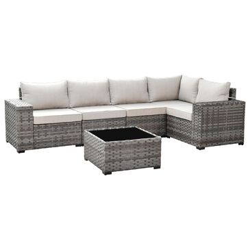 HOMLUX 6-Piece Outdoor Wicker Sectional Patio Furniture Set in Beige, , large
