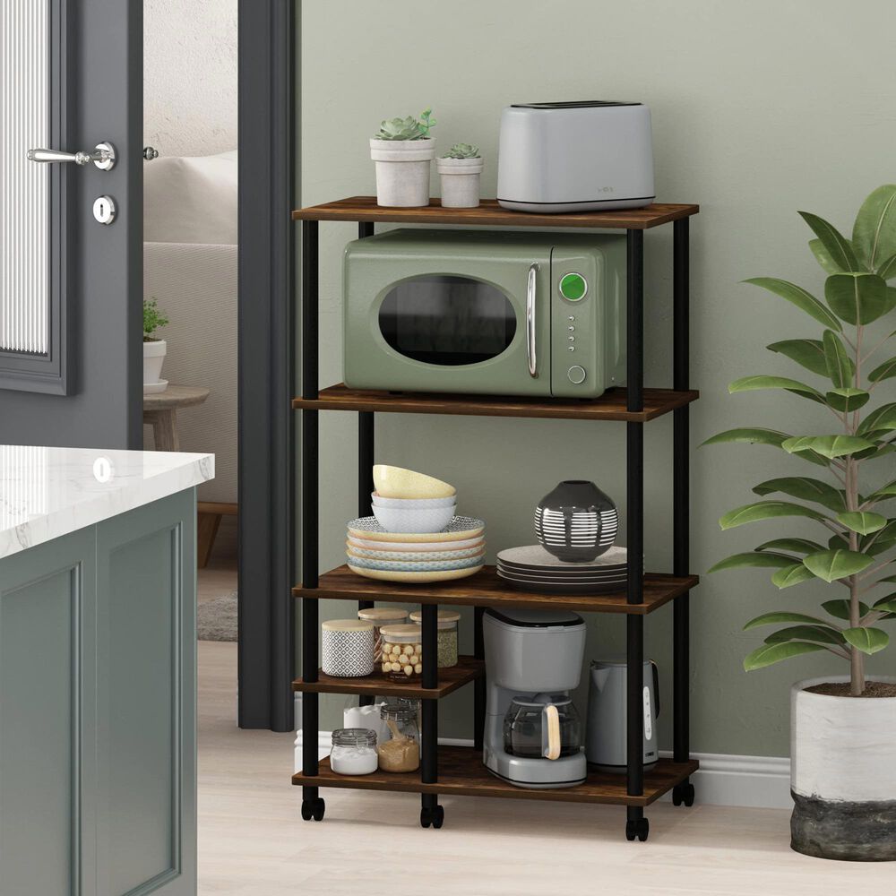 HOMLUX Turn-N-Tube 4-Tier Kitchen Storage Cart in Amber Pine and Black, , large
