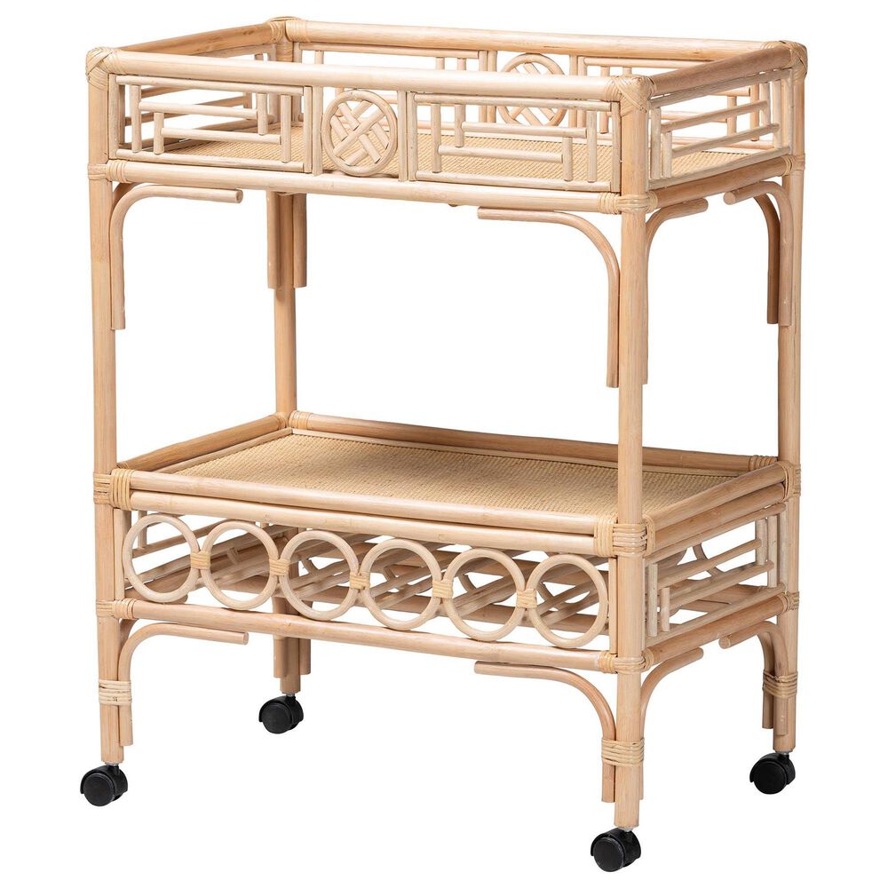 Baxton Studio Molina 2-Tier Wine Cart in Natural Brown and Black, , large