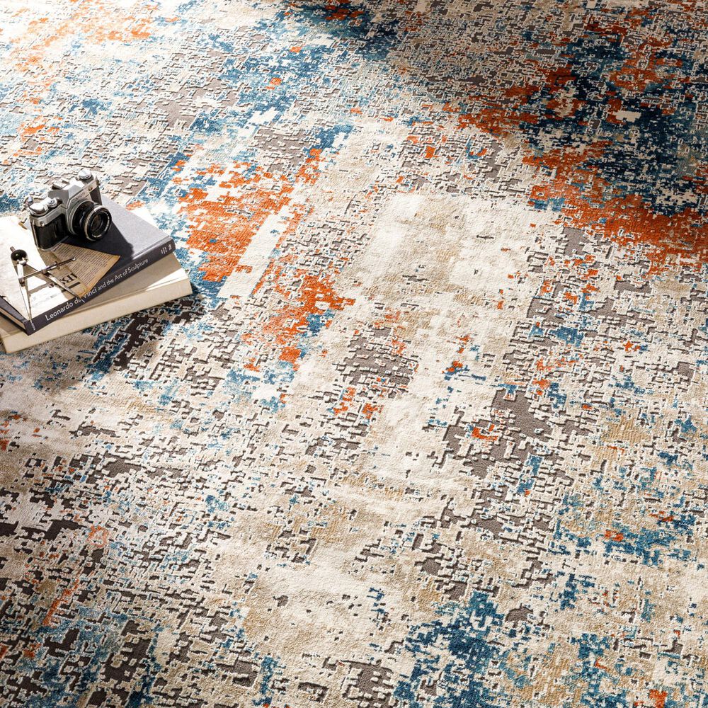 Surya Pune Deep Teal, Sky Blue, Light Beige, Tan, Dark Brown and Burnt Orange 8&#39;10&quot; x 12&#39;4&quot; Area Rug, , large