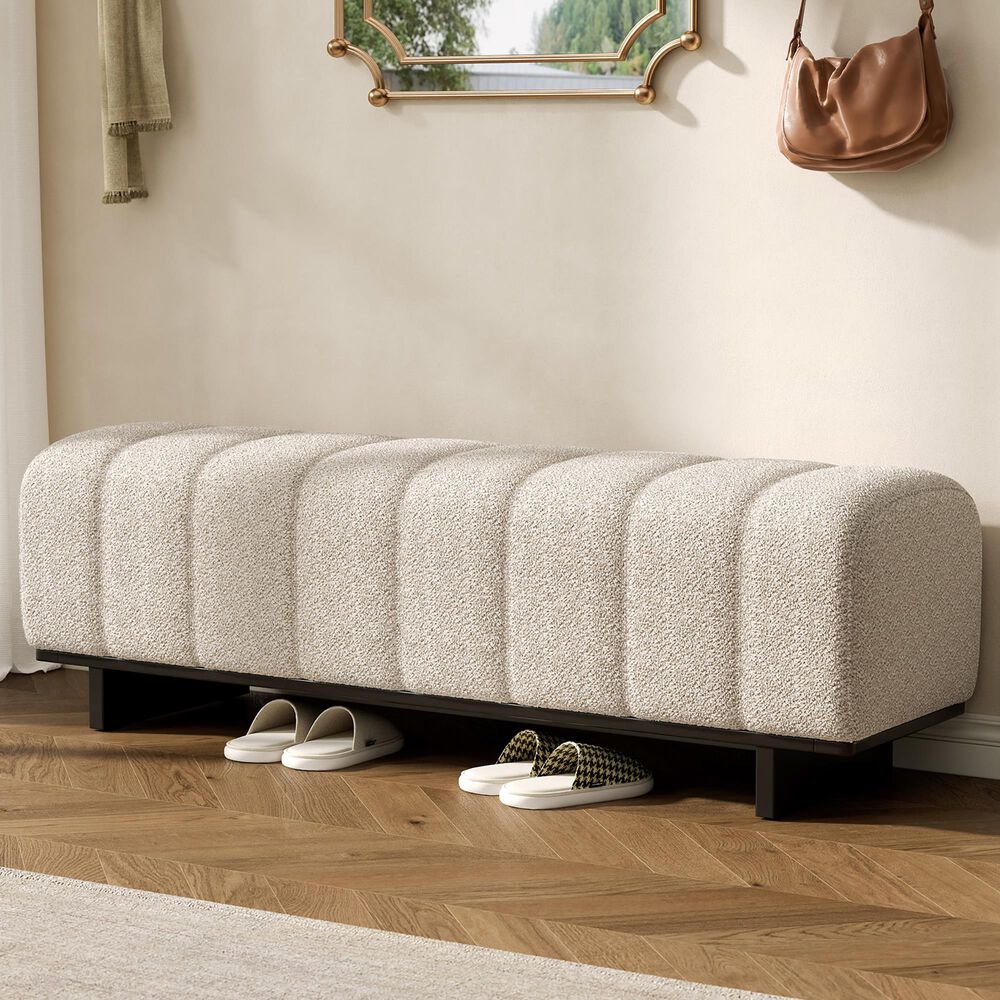 Hearth and Haven 64" Upholstered Dining Bench with Tufted Design in Beige, , large