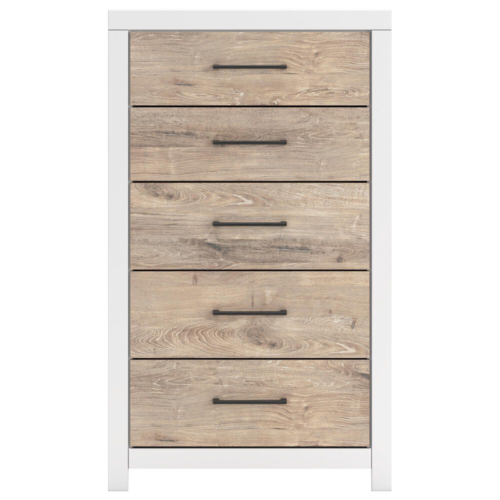 Ashley Charbitt 5-Drawer Chest in Matte White and Replicated Oak Grain, , large