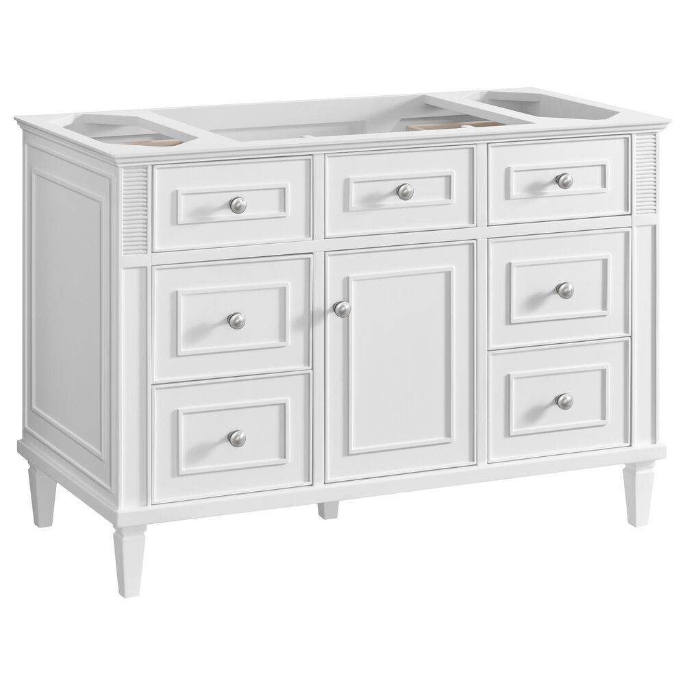 James Martin Vanities Lorelai 48&quot; Single Vanity in Bright White with Single Hole 3 cm White Zeus Quartz Top &amp; Backsplash, , large