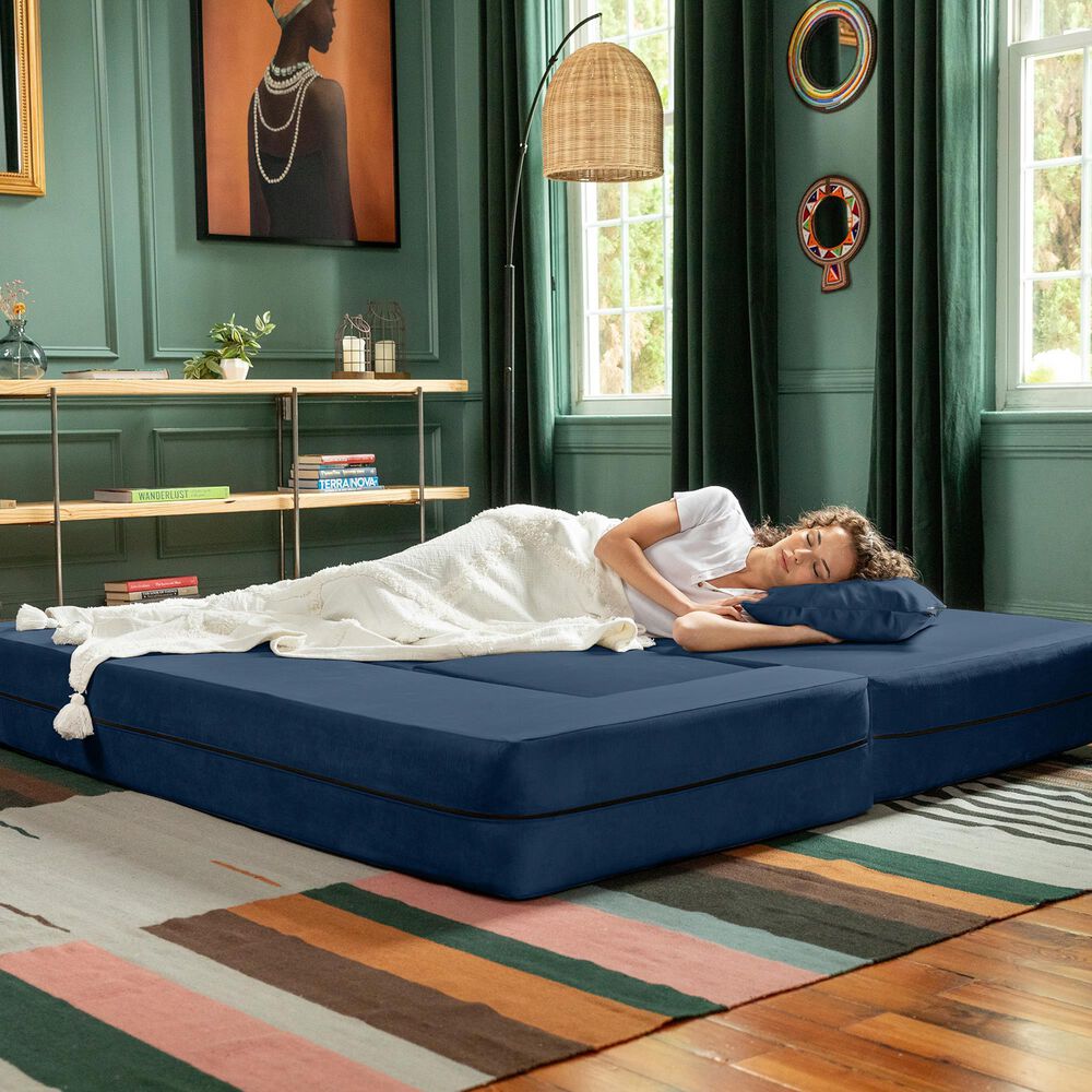 Jaxx Zipline 3-Piece Stationary Convertible Sleeper Sofa in Indigo Velvet, , large