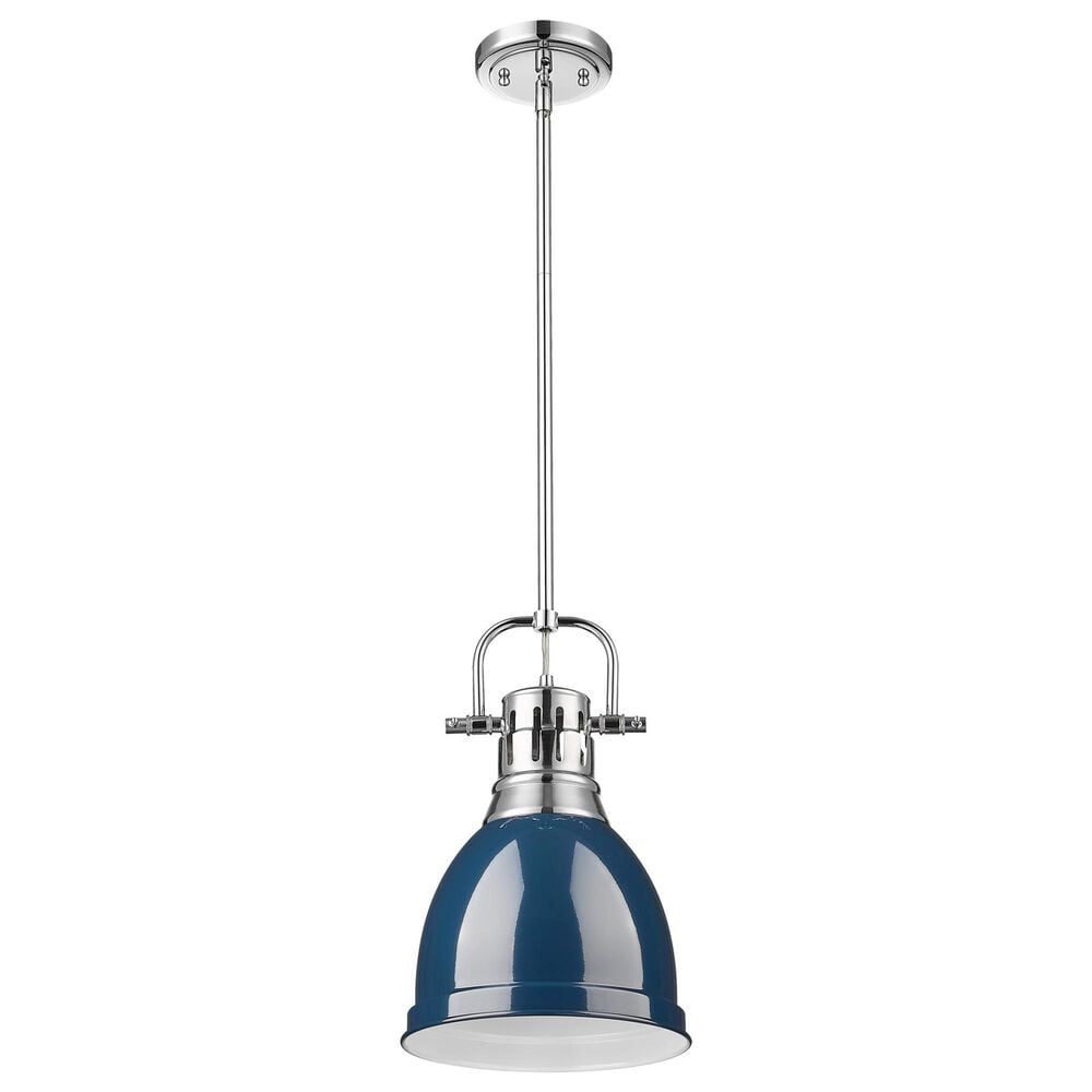 Golden Lighting Duncan 1-Light Small Pendant with Rod and Matte Navy Shade in Chrome, , large