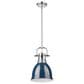 Golden Lighting Duncan 1-Light Small Pendant with Rod and Matte Navy Shade in Chrome, , large