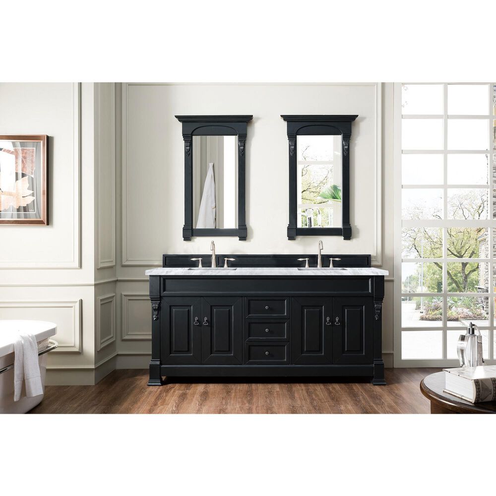 James Martin Vanities Brookfield 72&quot; Double Bathroom Vanity in Antique Black with 3 cm Carrara White Marble Top and Rectangle Sink, , large