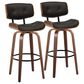 LumiSource Lombardi 30" Swivel Barstool with Espresso Faux Leather Upholstery in Walnut and Black (Set of 2), , large