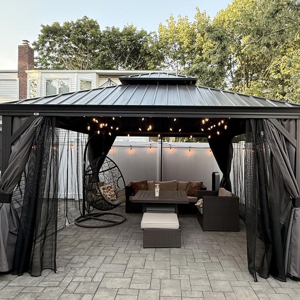 HOMLUX 13-ft x 13-ft Hardtop Roof Patio Gazebo in Gray with Hardtop Roof (Screen Included), , large