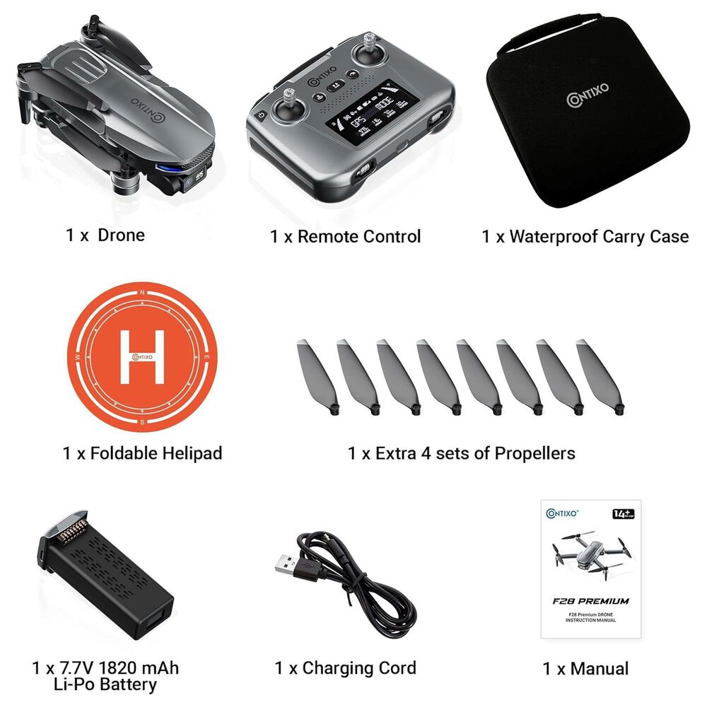 Contixo F28 Stratus Max 4K GPS Drone with Intelligent Flight Modes and Carrying Case in Gray, , large