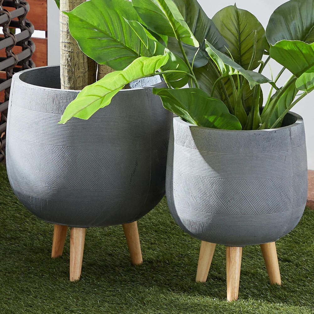 Maple and Jade Farmhouse Round Planter in Gray and Brown &#40;Set of 2&#41;, , large