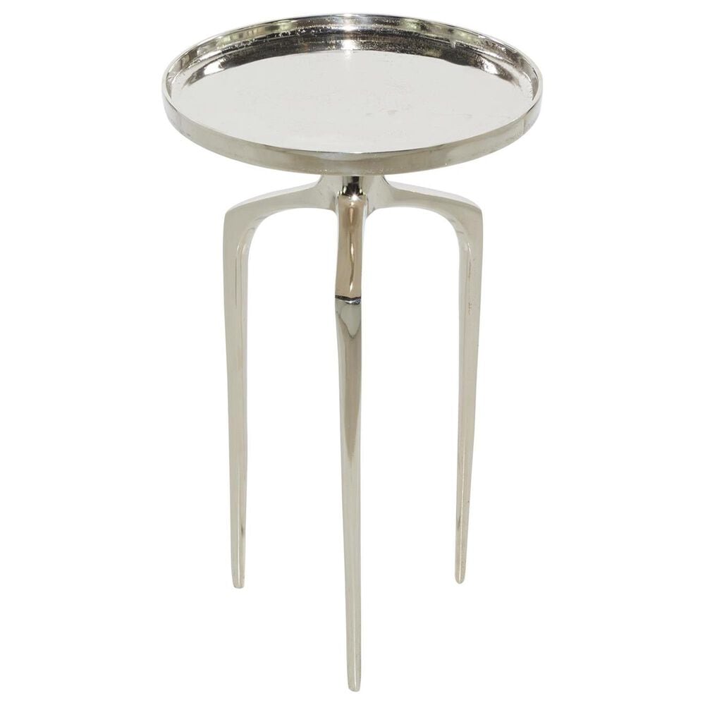Maple and Jade 22&quot; Round End Table with 3 Tripod Legs in Polished Silver, , large