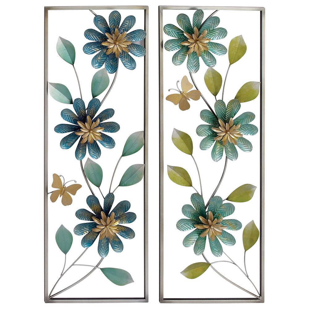Maple and Jade Floral Wall Decor in Gold, Green and Turquoise (Set of 2), , large