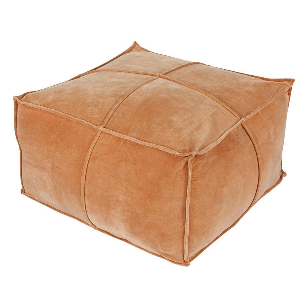 Surya Inc Cotton Velvet Cube Pouf in Rust, , large