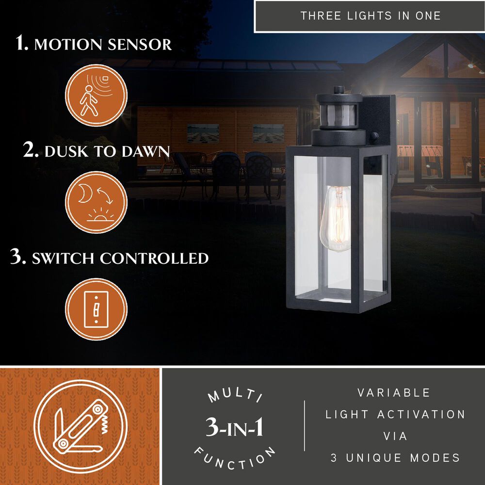 Vaxcel Lombard 4.75" 1-Light Outdoor Motion Sensor Wall Lantern in Textured Black, , large