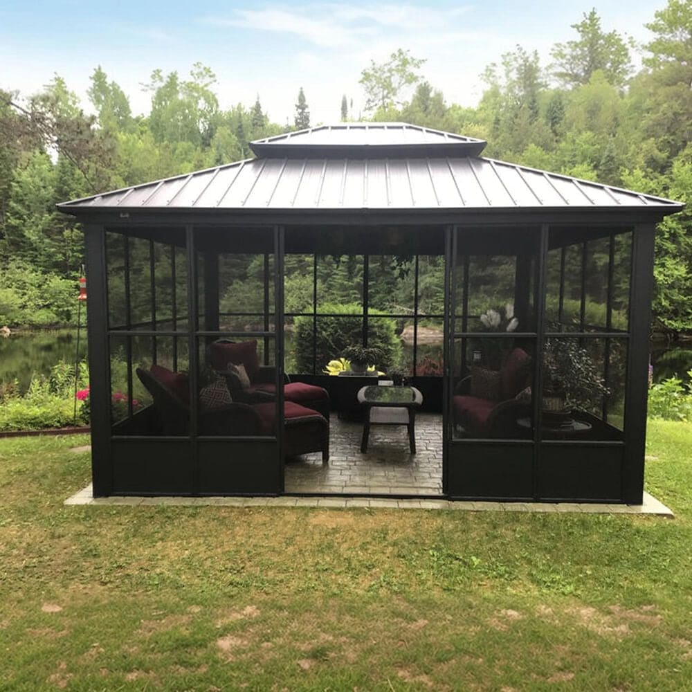 HOMLUX 12' x 14' Outdoor Sunroom Gazebo with Aluminum Frame in Gray, , large