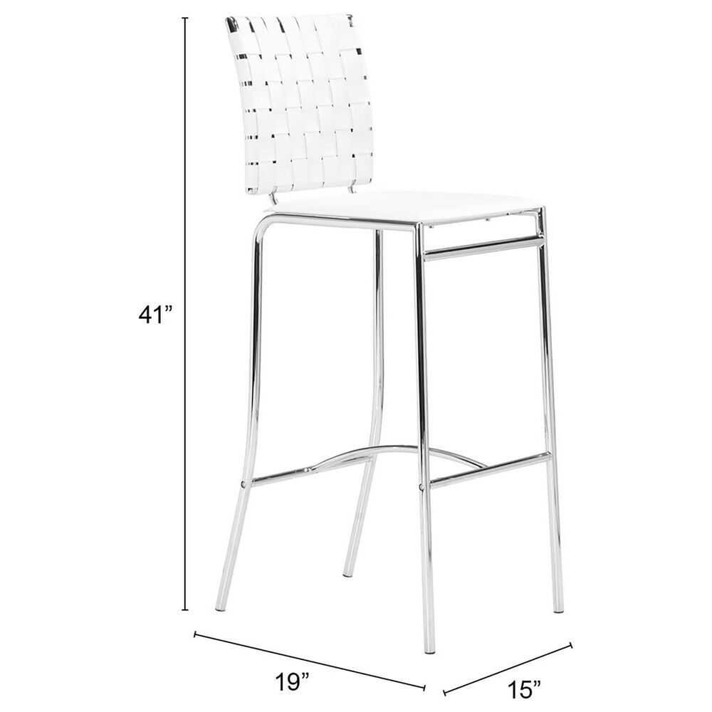 Zuo Modern Criss Cross Bar Stools in White and Silver &#40;Set of 2&#41;, , large